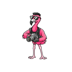 Das Zeichen von concrete.composition, ein Flamingo mit Kamera
